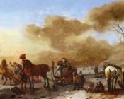 菲利普斯 沃夫曼 : A Winter Landscape With Horse-Drawn Sleds